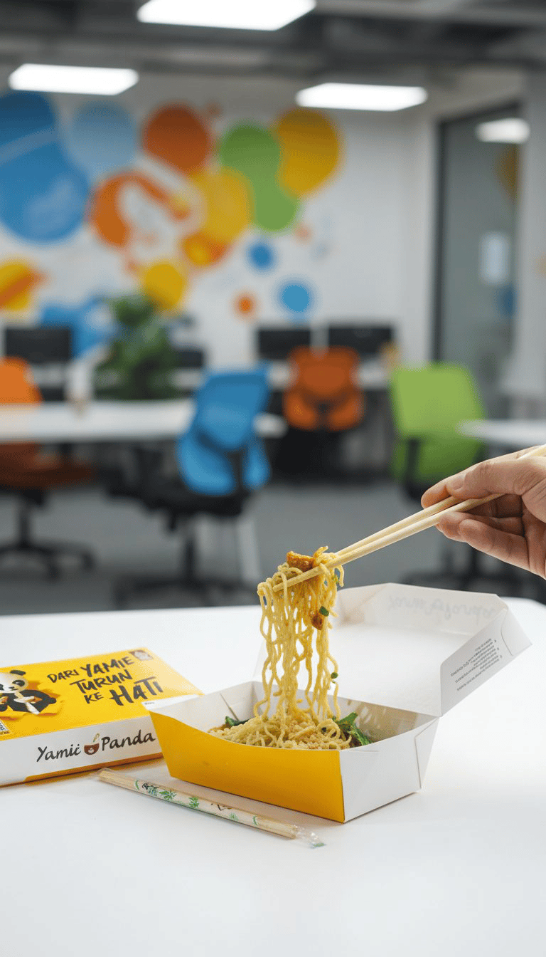 Mangkuk mie dengan mie mengepul di chopstick